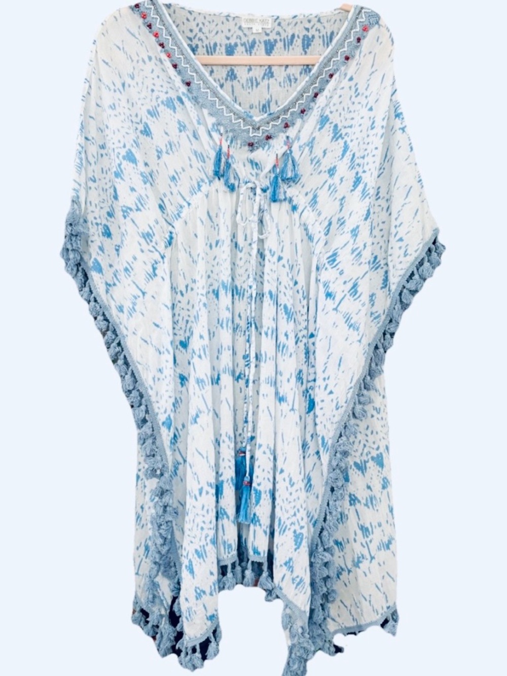 Debbie Katz blue and white patterned kaftan “South Beach" resortwear collection